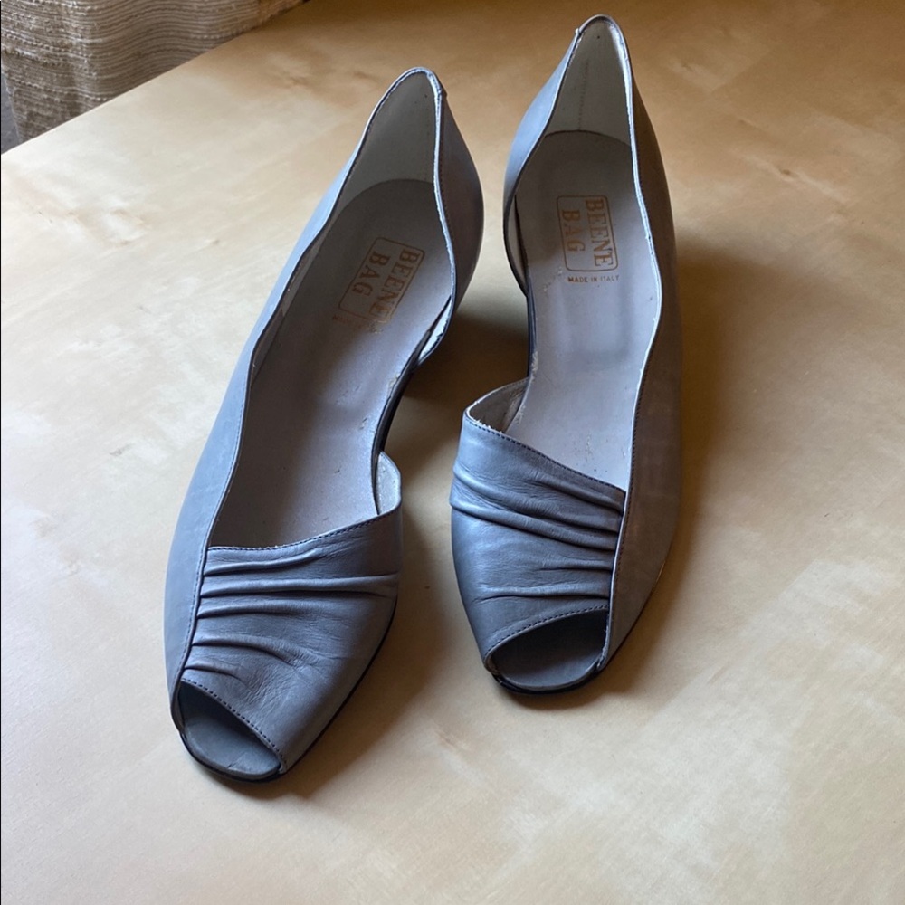 Italian Beene Bag Leather Women's Gray Peep-Toe Shoes VINTAGE 8N